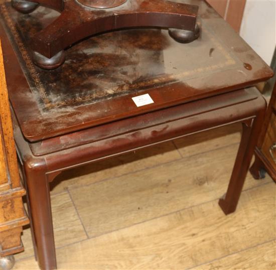 A Chinese hardwood leather topped coffee table, W.62cm